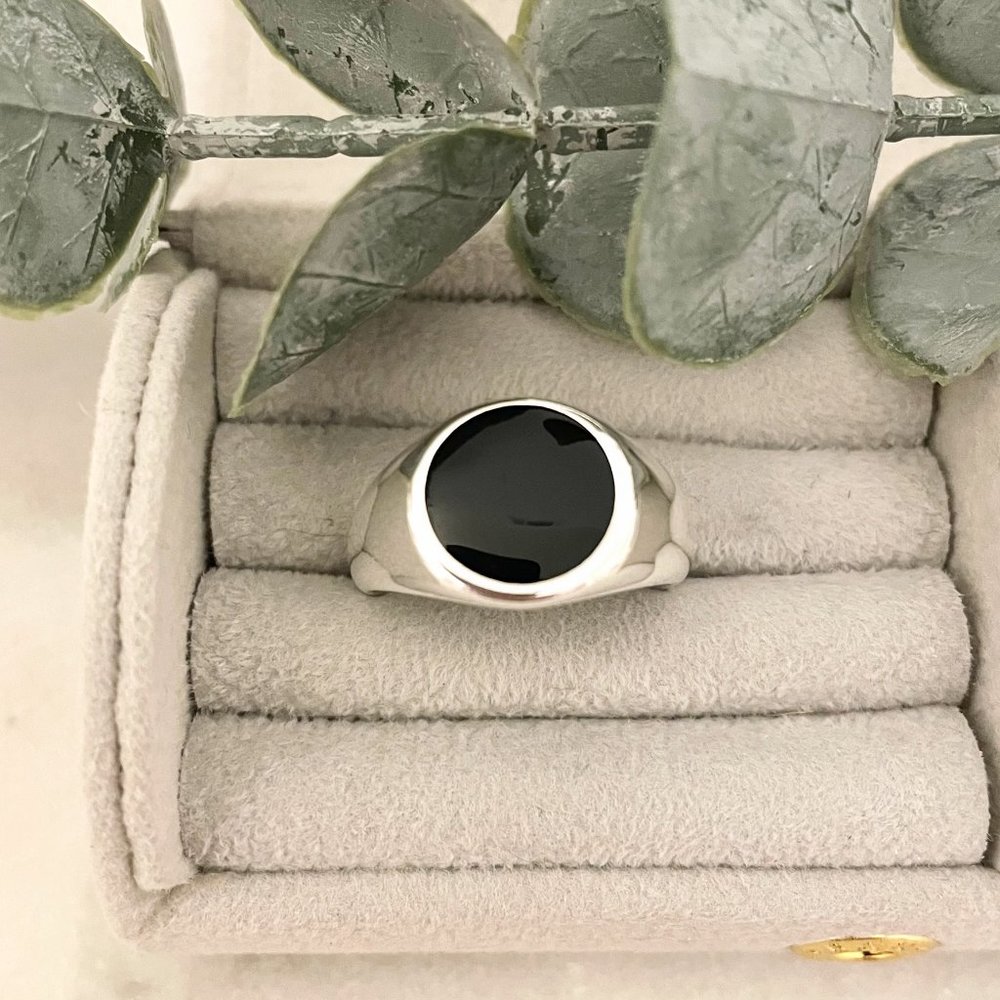 925 Sterling Silver Black Circle Ring Chunky Ring Oval Ring Thick Ring - Picture 2 of 4